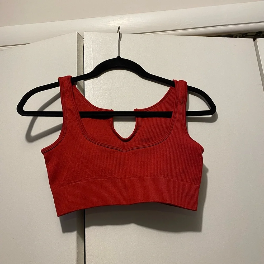 Red Ribbed Crop Top - Picture 2 of 4